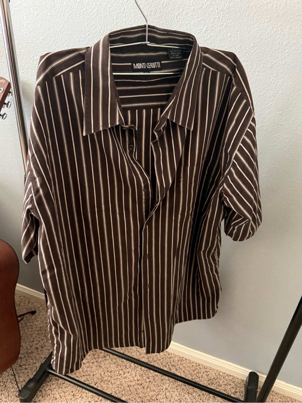 Brown Striped Short-Sleeve Button-Down Shirt